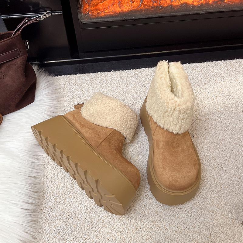 Women's elastic thick sole winter fur one warm cold padded snow boots non-slip wear casual sports short cotton boots