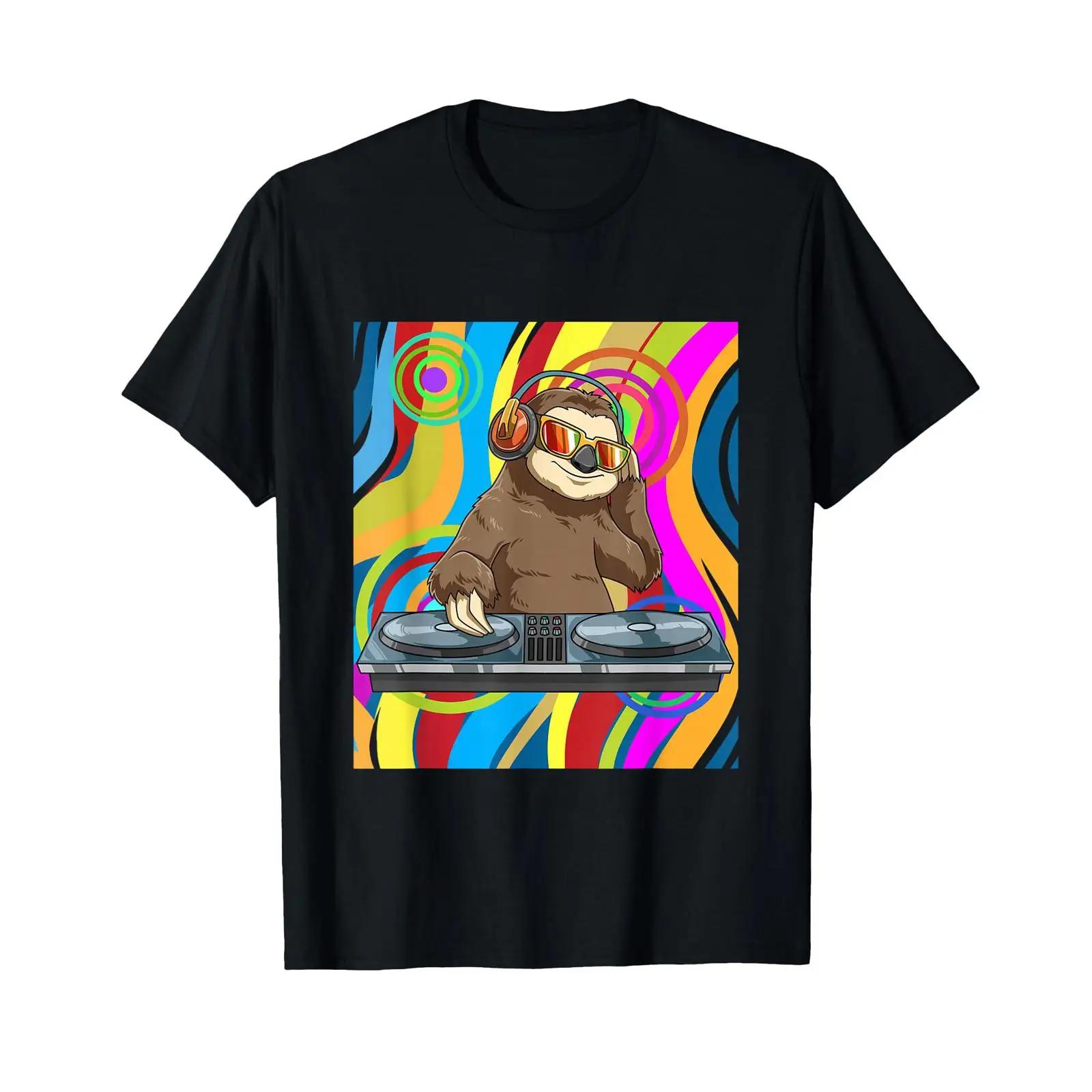 

Psychedelic Dj Sloth Techno EDM Dance Music T Shirt vintage Washed homme Comfortable Top For Everyday Wear Soft streetwear S разноцветный
