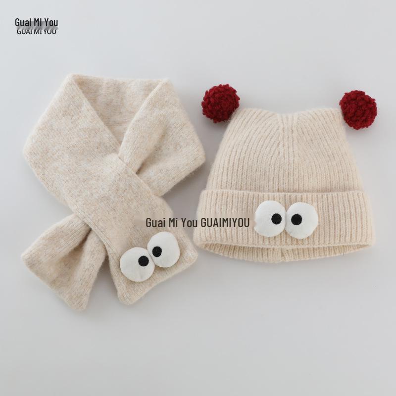 Children's Korean Style Cartoon Knit Hat - Thick, Warm, and Windproof for Boys and Girls.