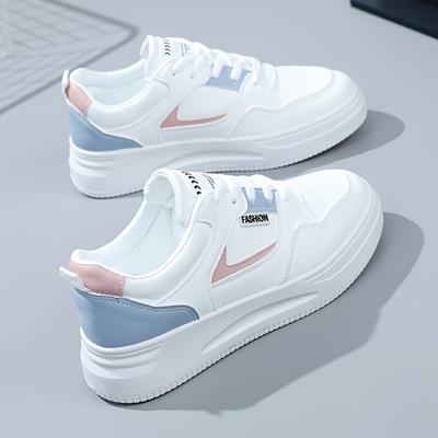 Order A Size Up Women's Casual & Fashion Sneakers Letter Patch Color Block Skate Shoes Low Top Lace Up Shoes