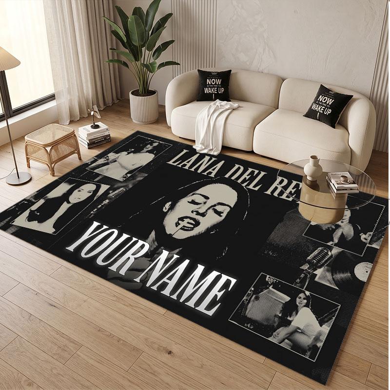 Custom Name Crystal Velvet Rug,Lana Del Rey Comfortable Anti Slip Floor Mat For Room Decoration
