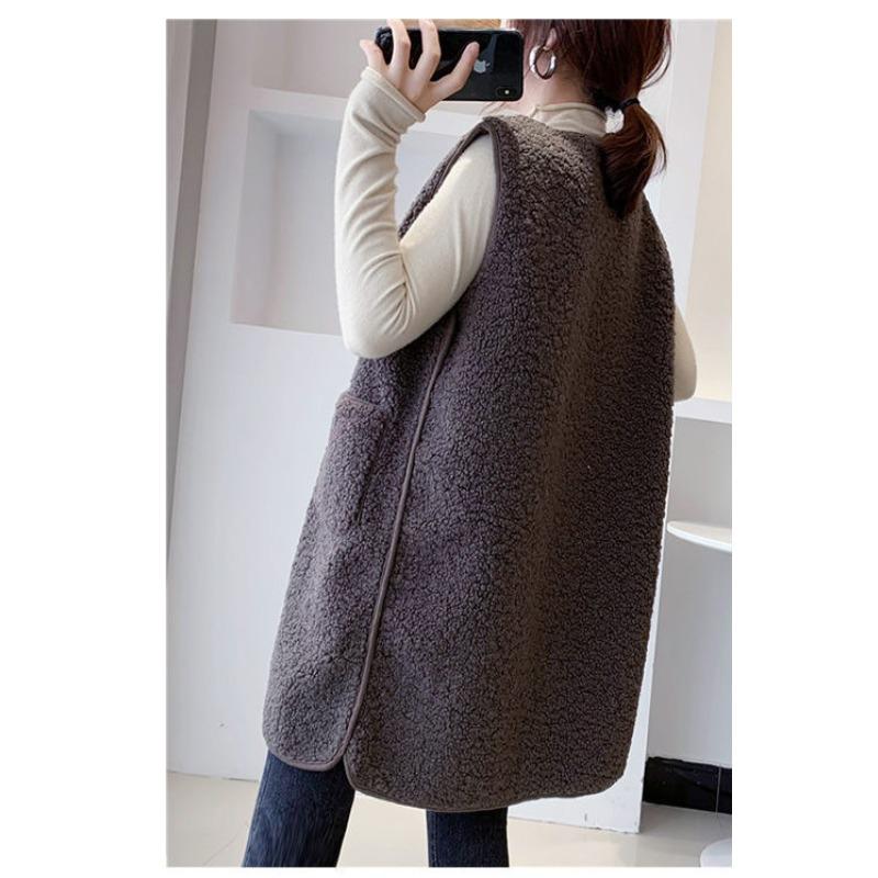 Lange Weste für Damen im Herbst und Winter, Mittellang, Imitat-Lammfellweste, Modischer neuer Stil, Trendige und angesagte Damenjacke