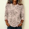 Women's Casual Floral Print Raglan Sleeve Round Neck Three-Quarter Sleeve Pullover T-Shirt
