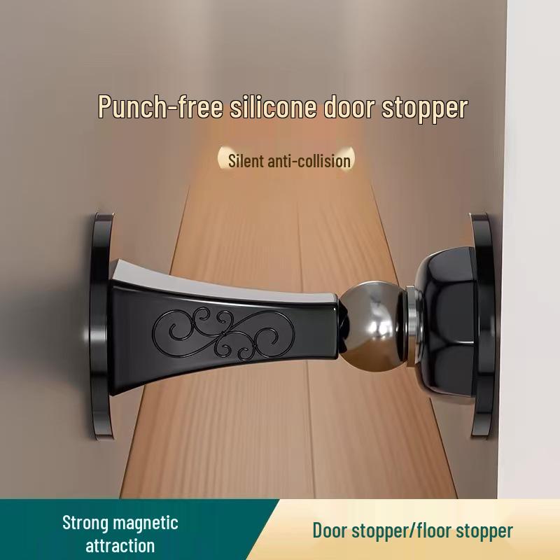 Magnetic Silicone Door Stopper: Punch-Free, Stainless Steel Wall-Mounted Door Holder