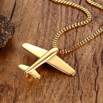 Simple Men Stainless Steel Aircraft Airplane Pendant Necklace Men Chain Necklaces Jewelry Gifts