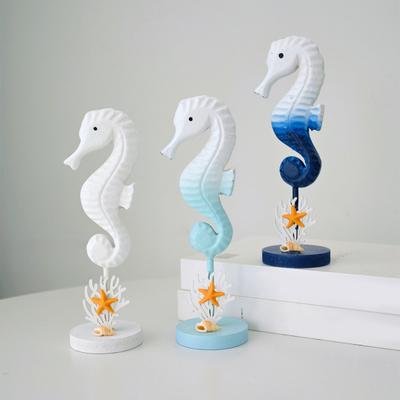 Ornement Cheval de Mer en Bois avec Base Ronde Figurine Cheval de Mer Étoile de Mer Coquillage Rustique Décoration Maison Bord de Mer Plage