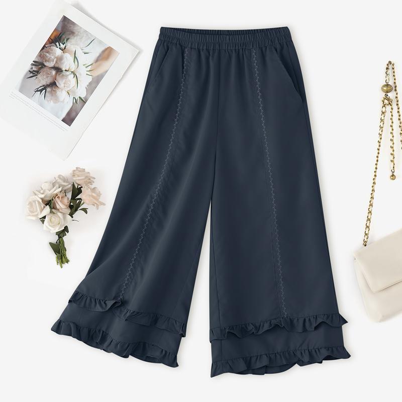 

ZANZEA Женские летние повседневные свободные укороченные брюки с эластичной резинкой на талии 5XL тёмно-синий