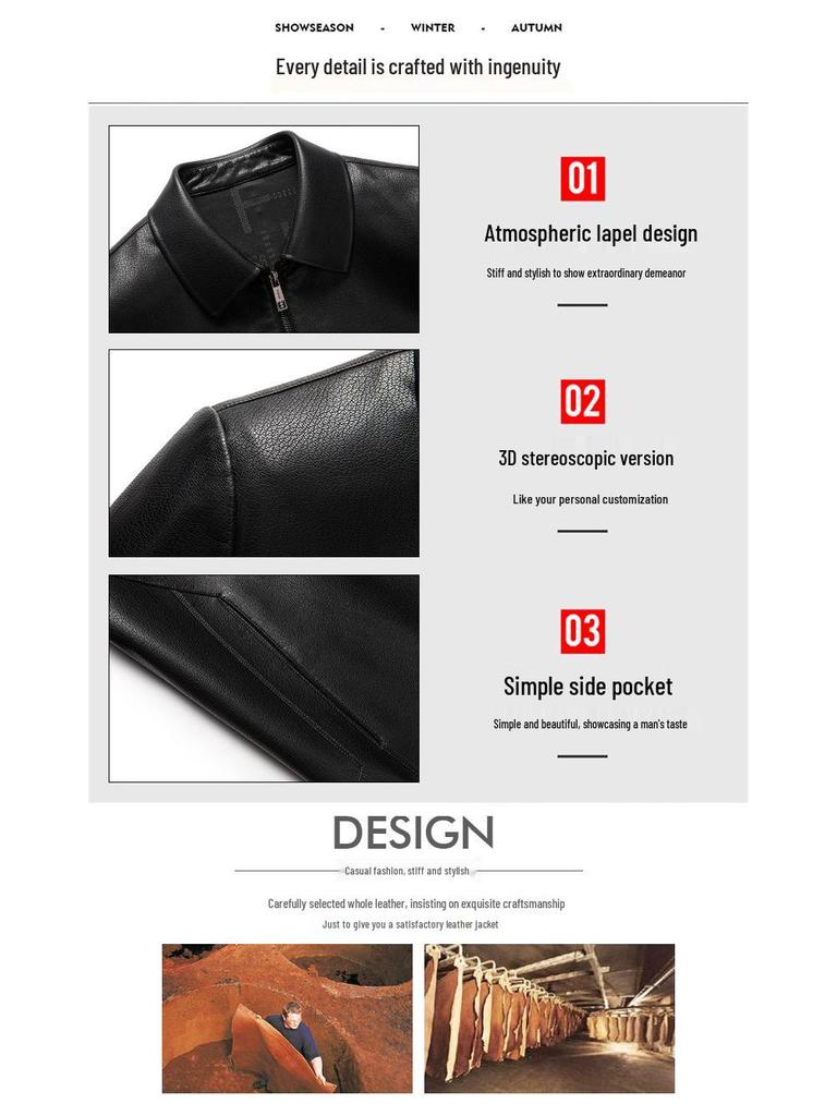 Yinuoboni High-end Men's Eco-Leather Lapel Jacket, Various Thickness Options - Style 2335