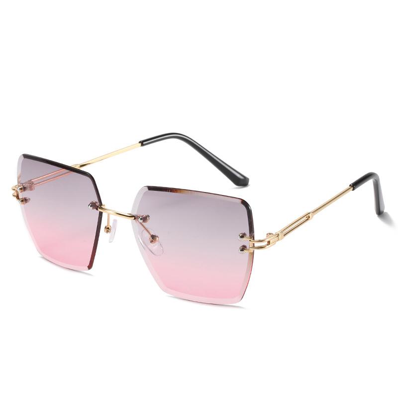 New Frameless Cut Edge Sunglasses Women Trendy Polygonal Gradient Color Sunglasses 9064