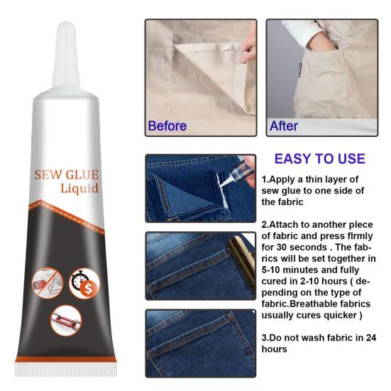 50ml Fabric Sewing Glue Fast Drying Strong Stickiness Waterproof Multipurpose Long-Lasting Effect Fabric Bonding Compact Clothes Fabric Denim Leather