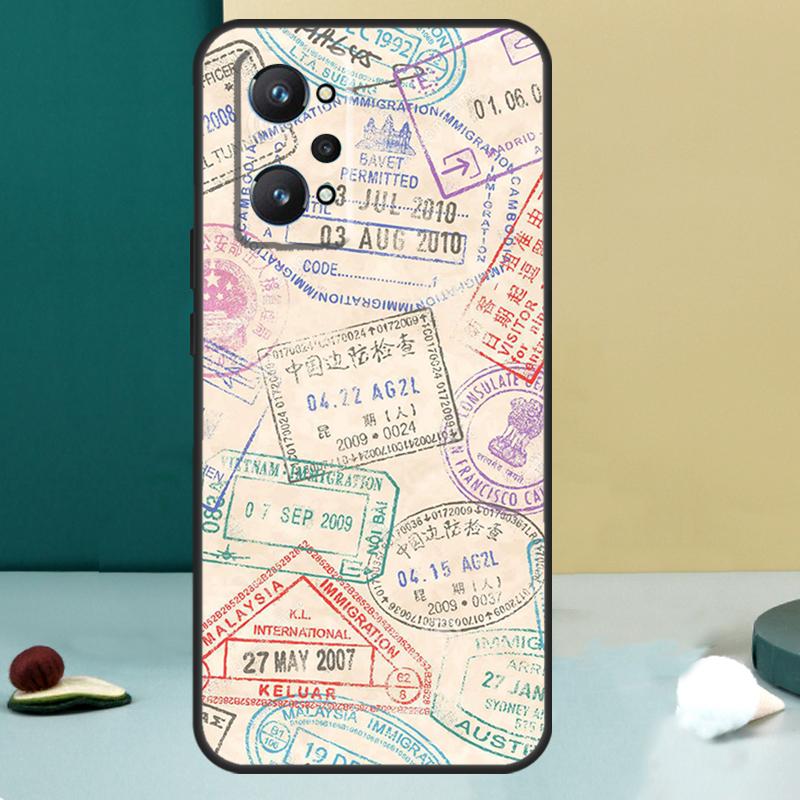 Retro Post Card Passport Stamps For Realme GT 7 Pro GT 5 6 6T C67 C61 C55 C53 C51 C21Y C25S C75 10 11 12 13 14 Pro Plus Case