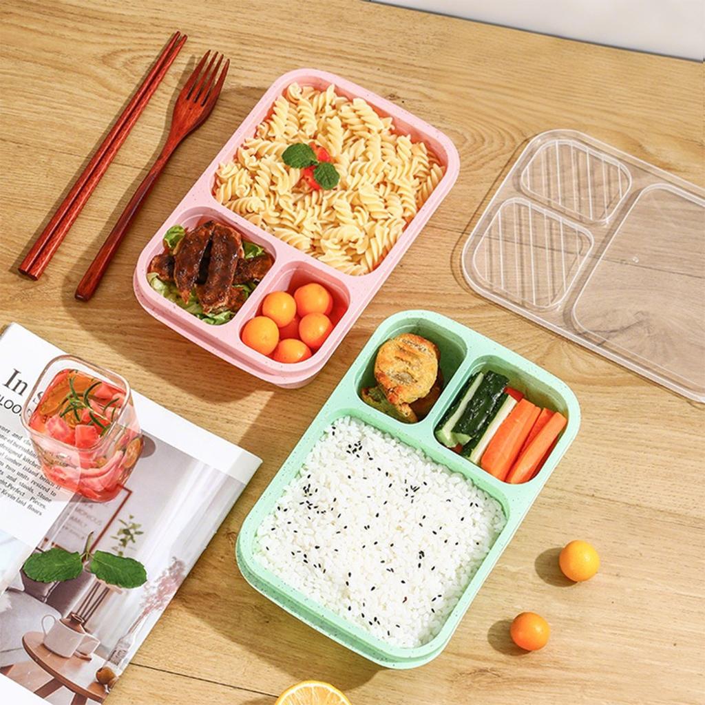 WORTHBUY Reusable Plastic Lunch Box For Student Divided Bento Box Outdoor Portable 3 Compartment Food Container Microwave Safe