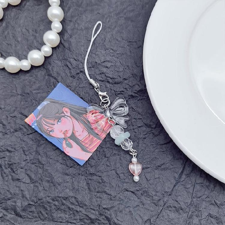 DIY Crystal Heart Phone Strap with Cute Bowknot Wing Heart Phone Strap Keychain
