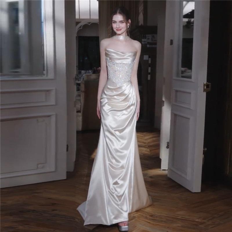 Evening Dress Skirt Female Fishtail French Tube Top High-end Light Luxury Banquet Host Engagement Wedding Toast Dress Bride