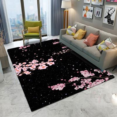 Romantic Starry Sky Cherry Blossom Area Rug Floral Sakura Soft Non-Slip Floor Carpet Elegant Boho Girls Room Decor for Bedroom