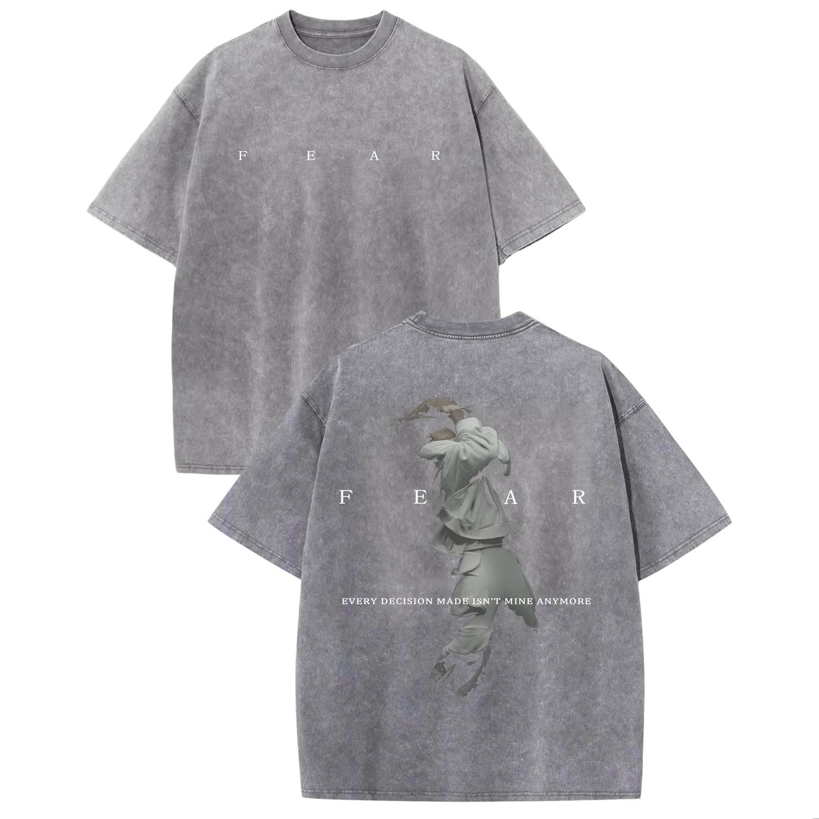 

NF FEAR Washed Tshirt Vintage Man Woman ONeck Harajuku Short Sleeve Cotton TShirts S