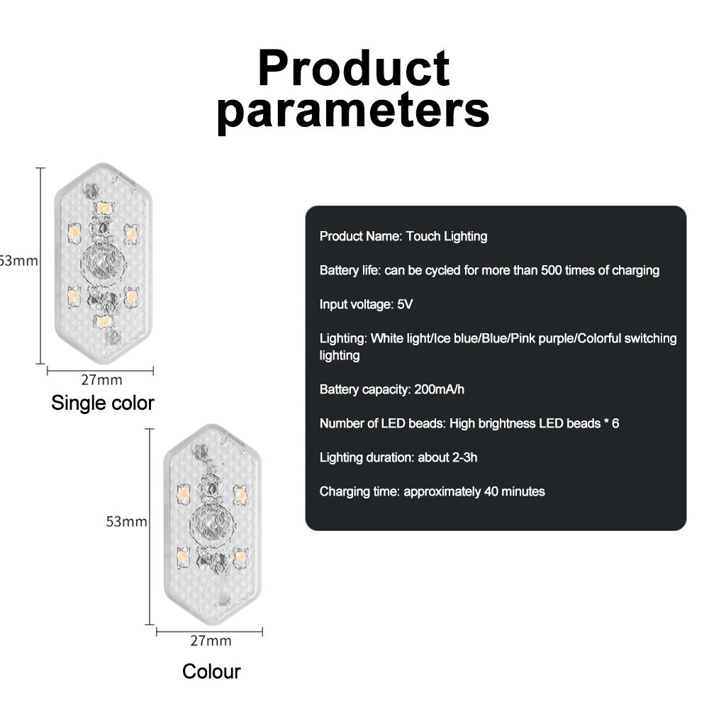 Multi Color Car Lights Wireless LED Touch Light Roof Ceiling Sensor Read Lamp Mini USB Charging Light Auto Interior Accsesories