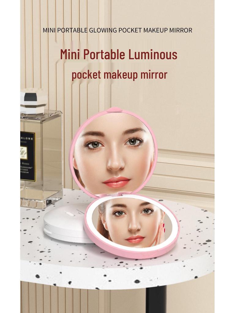 Portable LED Mini Makeup Mirror with Monochrome Light - Handheld and Battery Operated