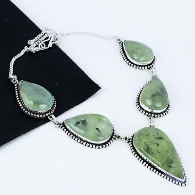 Echter Prehnit Edelstein Handgemachte 925 Sterling Silber Halskette, Silber Edelstein Halskette, Prehnit Edelstein Schmuck für Frauen, Für Geschenke
