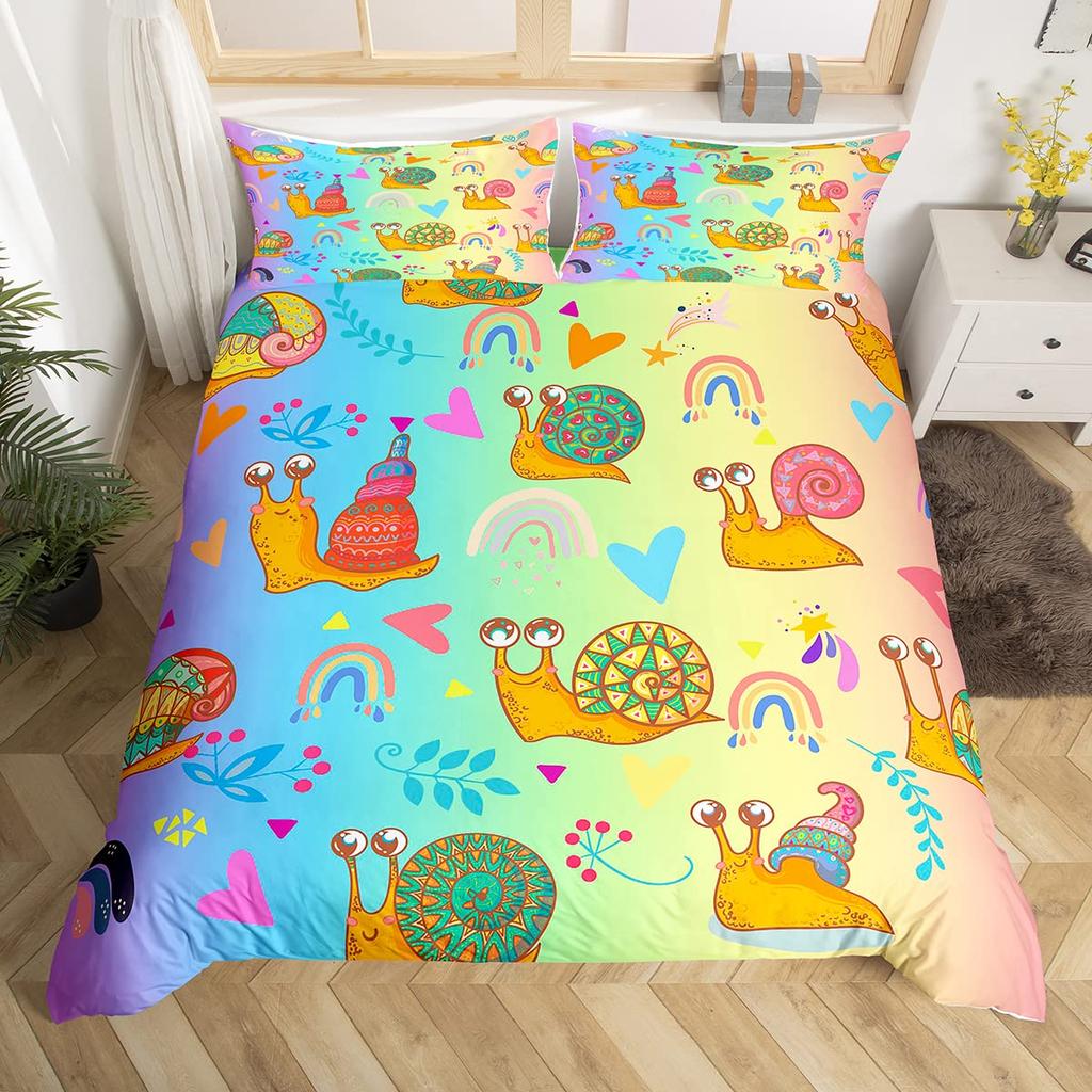 Snail Duvet Cover Sets For Kids Queen Size Lightweight Down Quilt Covers  Bedroom Decor 2 Pillowcases 1 Duvet Cover No Comforter