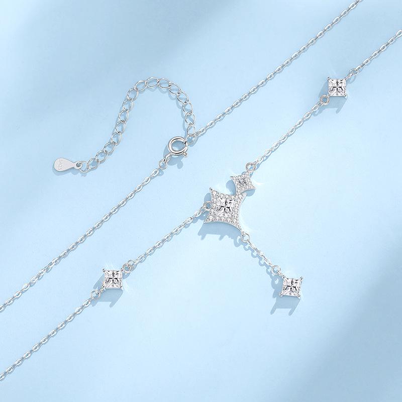 Tichiya S925 Sterling Silver Starburst Tassel Necklace - Women's Luxury Fashion Clavicle Chain