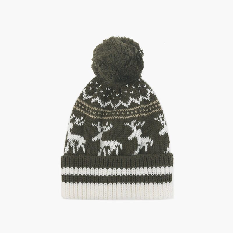 Women s Deer Nordic Fur Pom Pom Roll-Up Beanie in 8 Colors C7571_Sora
