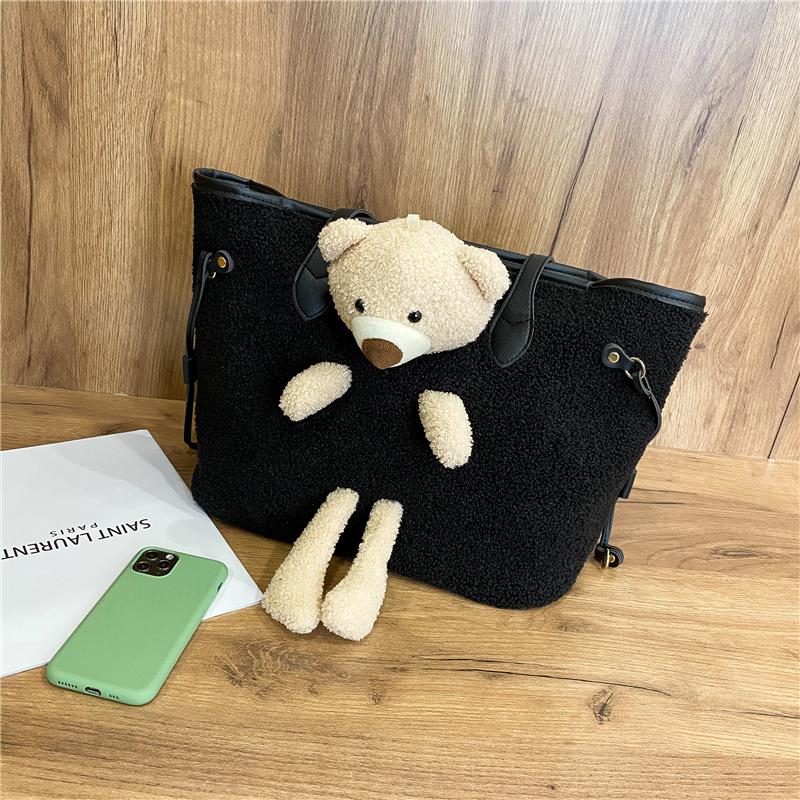 Dámská taška přes rameno Bear Velkokapacitní semišová kreslená taška Plyšová taška