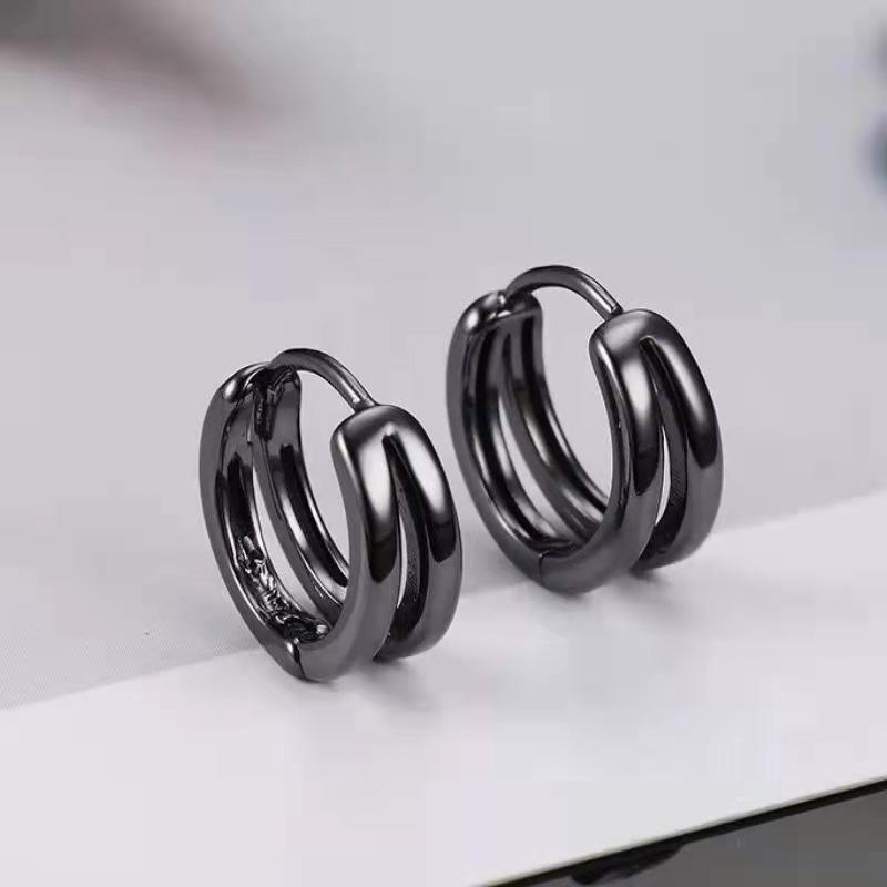 

2Pcs Hollow Double Ring Small Hoop Earrings For Men Women New Trendy Black Silver-Color Hip Hop Party Gothic Earrings Jewelry
