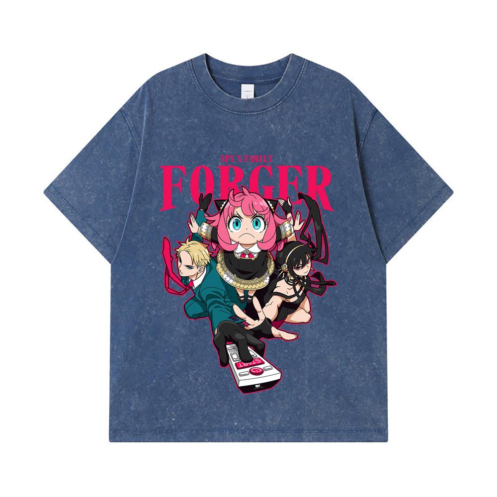 

275 GSM Washed T-shirts 100% Cotton Spy Family V1 Forger Print Unisex Heavy Cotton T Shirt 2XL королівський синій колір