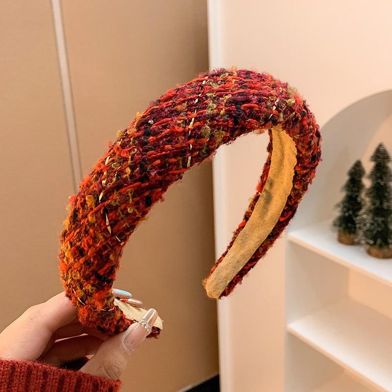 Retro Red Velvet High Crown Headband - Wide Edge Korean Influencer Style