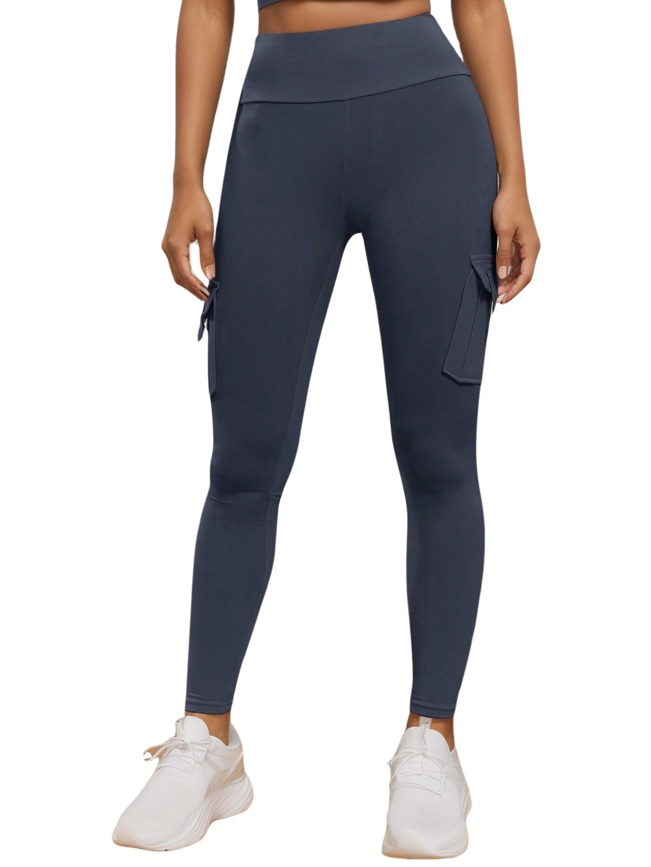 

Rose Beauty A Solid Wide Belt Running Yoga Stretch Multi Pocket Patched Cargo Leggings Брюки Фитнес Йога Штаны Для Женщин XS темно-синий