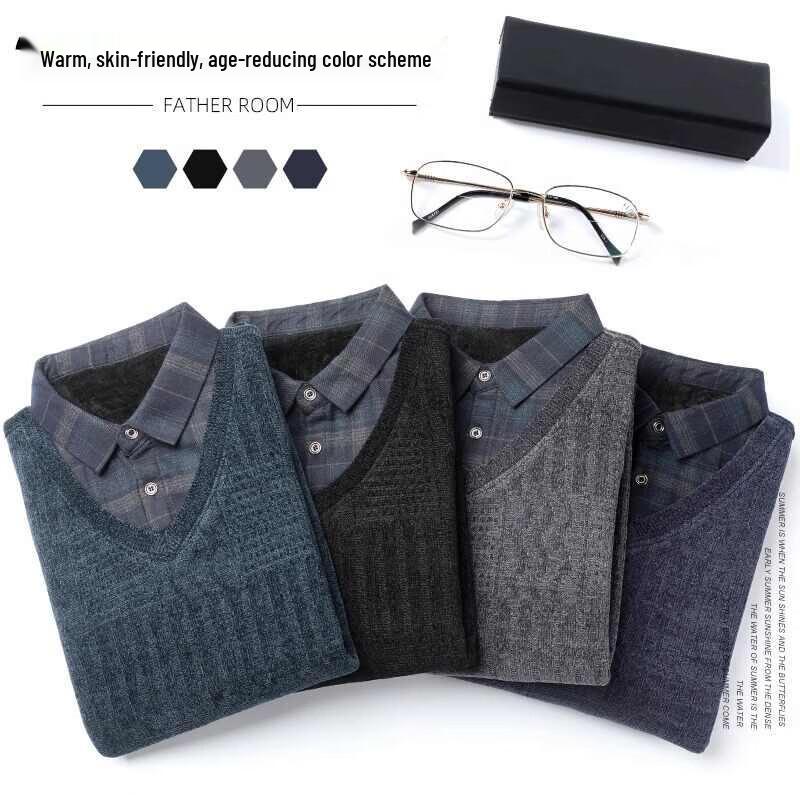 Tucano Men's Faux Two-Piece Plush Thick Knitted Sweater