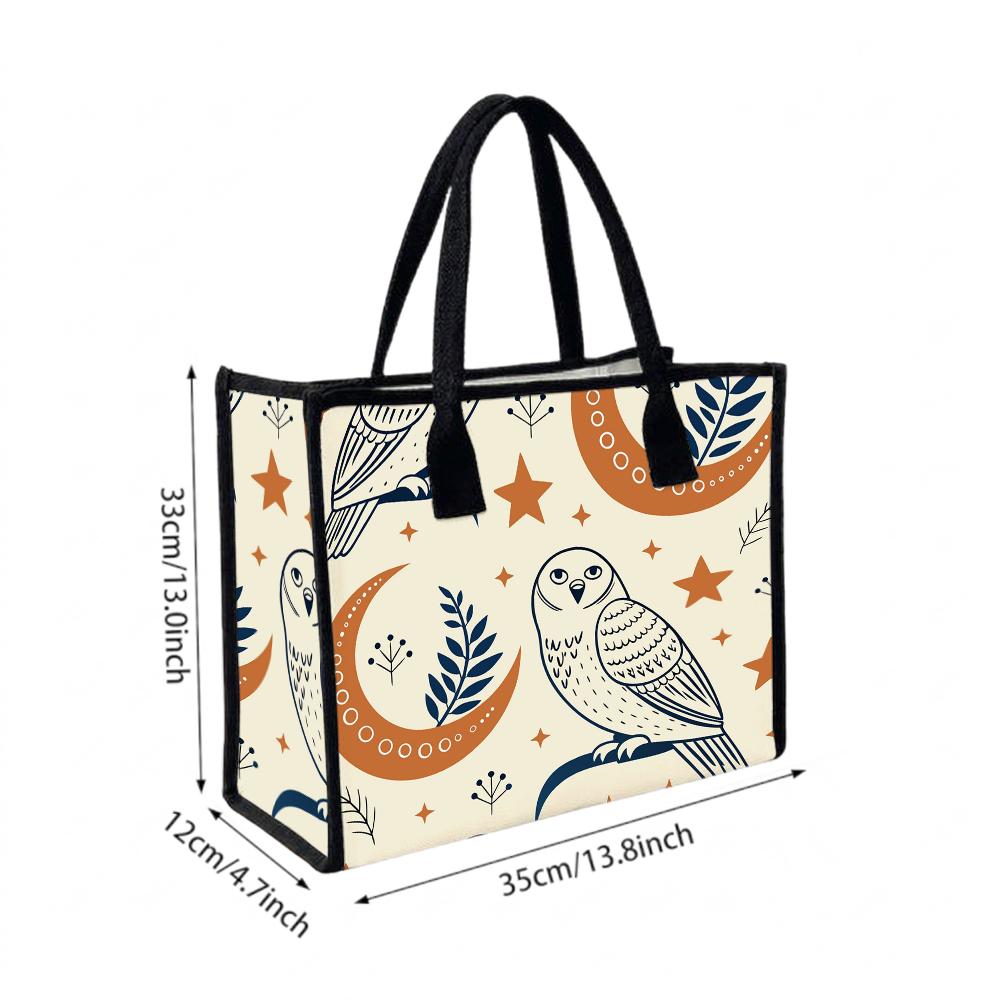 Boho Owl Print Canvas Tote Bag Casual Large Capacity Daily Shopping Handbag