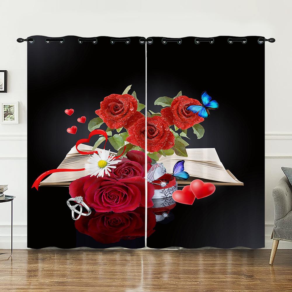 Curtains Rose Love Valentine Hunliji Curtains Bedroom Living Room Blackout Curtain Perforated