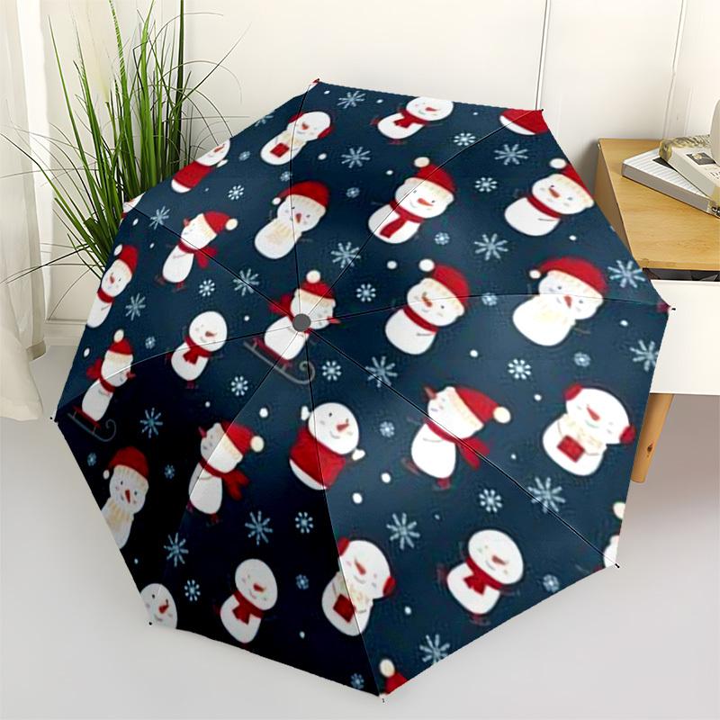 1pc Christmas Snowmen Pattern Umbrella with Plastic Handle,Compact & Stylish,Cartoon Pattern,Outdoor UmbrellaPT343