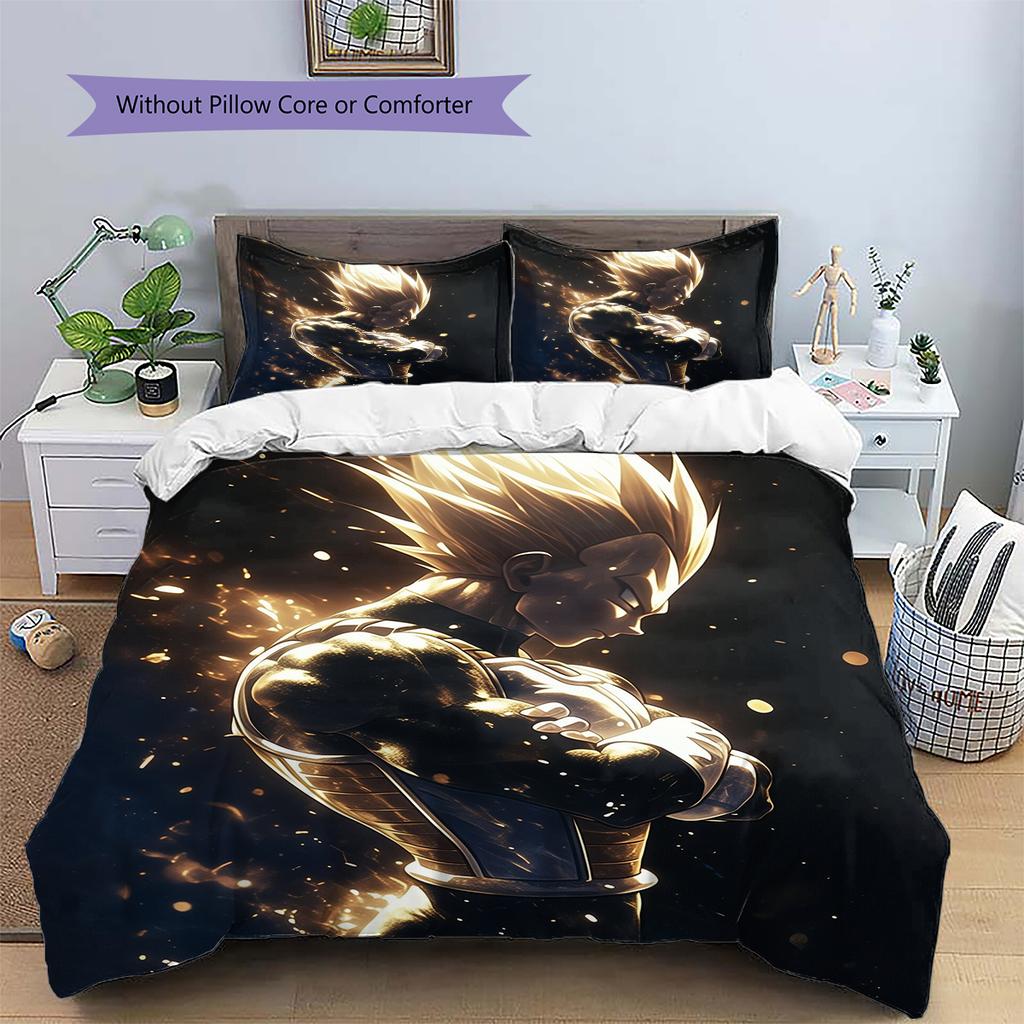 Pościel z wzorem kreskówki Dragon Ball Vegeta Dekoracja domu Prezent urodzinowy (1 * poszwa na kołdrę + 2 * poszewki na poduszki, bez rdzenia)