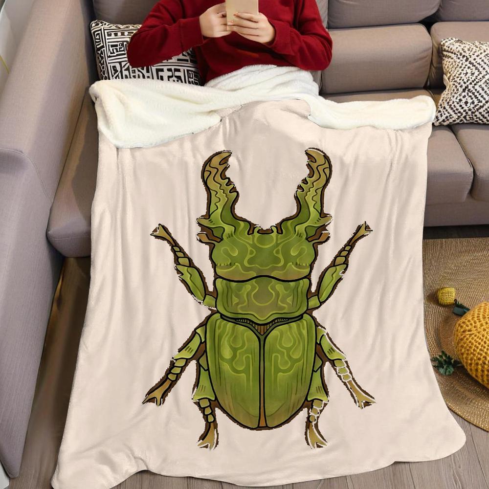 Green Stag Beetle Flannel Blanket Warm Soft Halloween Christmas Couch Warm Cozy Decorative Decor Gift for All Season