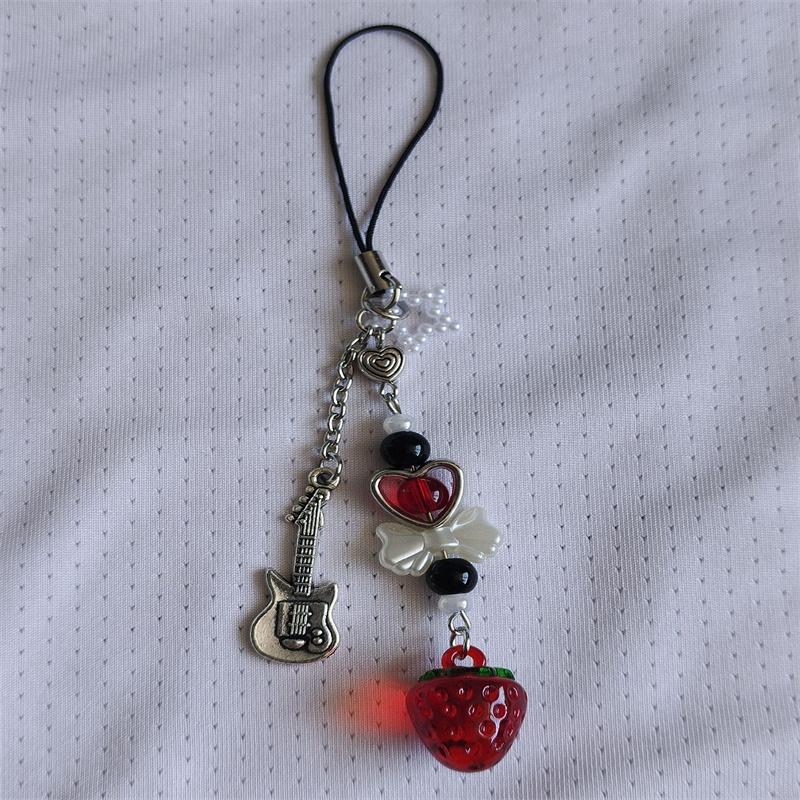 Nana & Hachi Matching Phone Chain Charms Red Pink Strawberry Bow Key Ring Anime Inspired Y2K Keychains Accessory Girlfriend Gift