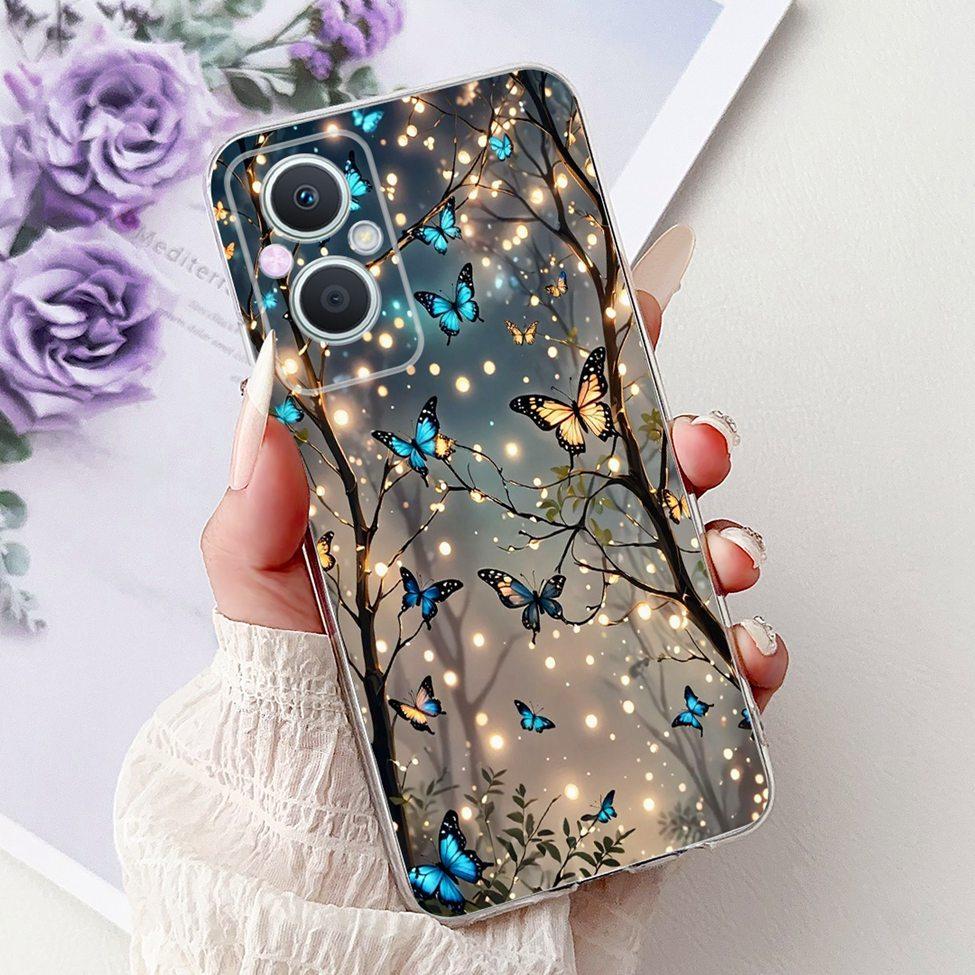 Clear For Oppo Reno 7Z 5G CPH2343 Case For Oppo Reno 8Z 5G CPH2457 Cover Luxury Butterfly Love Fashion Flowers Cool Lion Painted