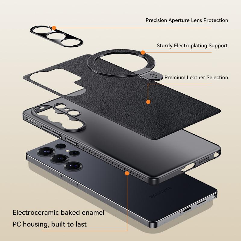 Heat Disspation 360 Rotatable Metal Stand Case For Samsung Galaxy S24 Ultra / S25 Ultra Vegan Leather Cover Eco-Friendly Shell