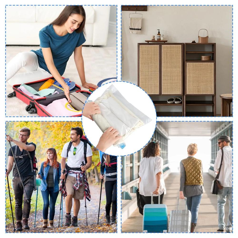 Reusable Travel Clothes Air Vacuum Bags Roll Up Compression Storage Bags For Suitcases Tops Pants Portable Foldable Storage Bags
