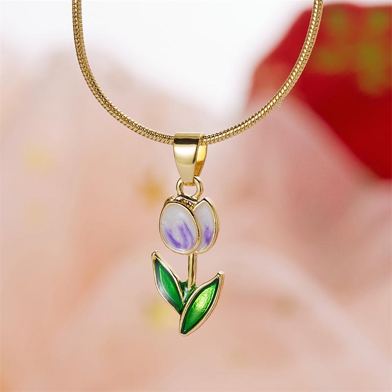 Colorful Tulip Pendant Necklace, Flower Necklace, Fashionable Women'S Jewelry