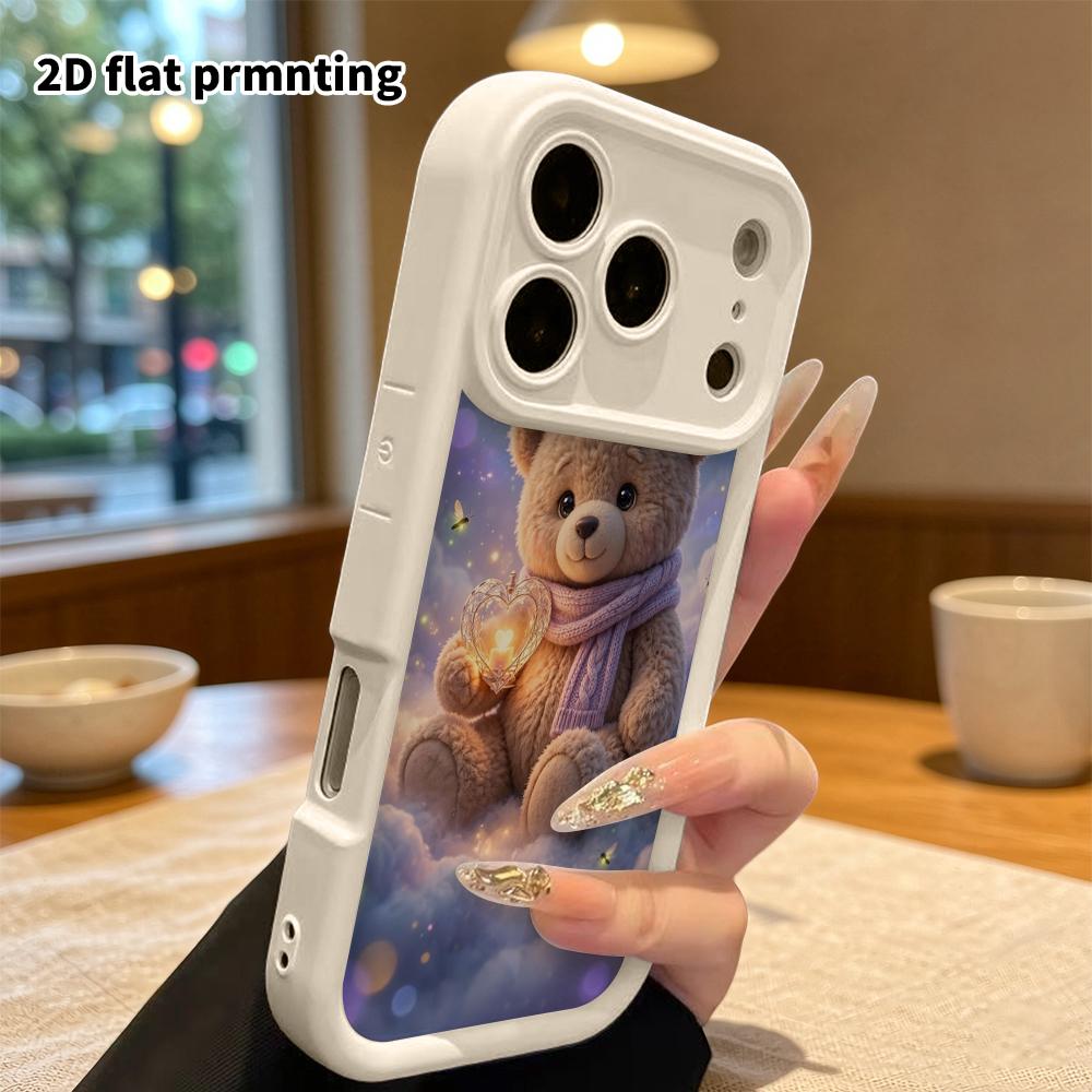 Phone case: 2D flat, suitable for iPhone 18 17 16 15 14 13 Pro protective case, cloud bear, perfect Christmas and Halloween holiday gift