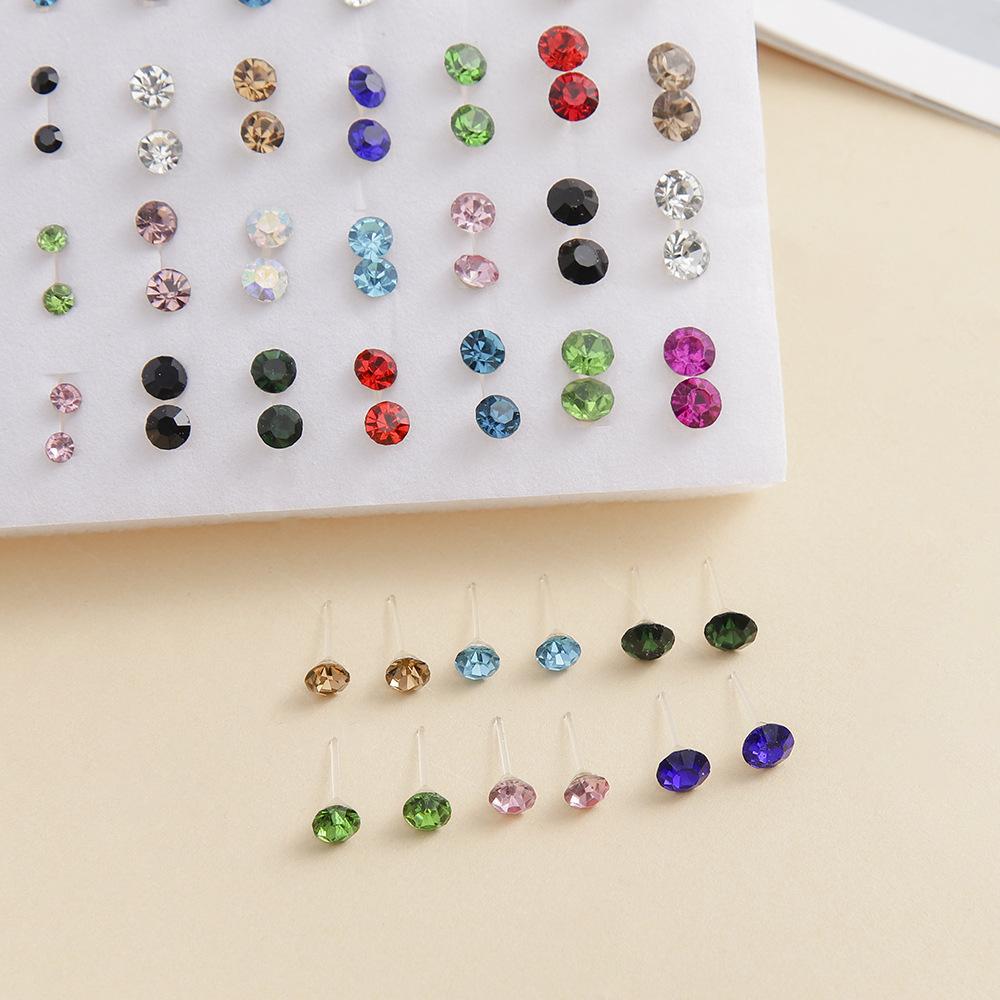 Popular Color Dot Diamond 10 Pairs Combination Stud Earrings Set Stylish and Simple Rhinestone Earrings Ladies