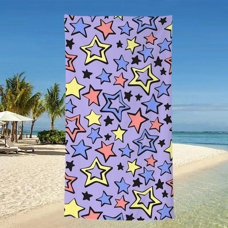 Hellblau Abstrakte Welle Stern Strandtuch Pastell Ästhetischer Druck Schnelltrocknendes Handtuch für Kinder