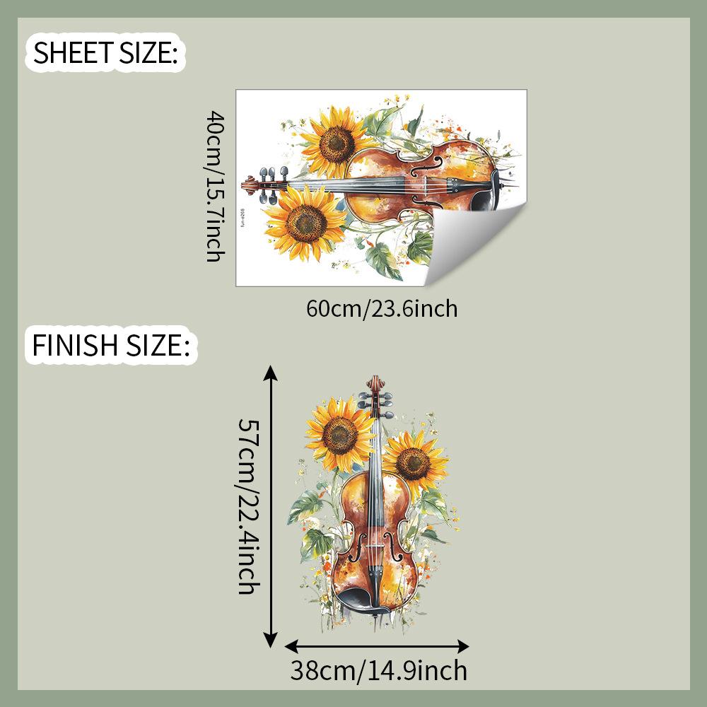 

Painted Sunflower Violin Self Adhesive Wall Sticker for Bedroom Living Room Home Background Decor 40x60cm разноцветный
