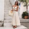 2026 Sleeveless V-neck Halter Lace Patchwork Long Dress with Open Back
