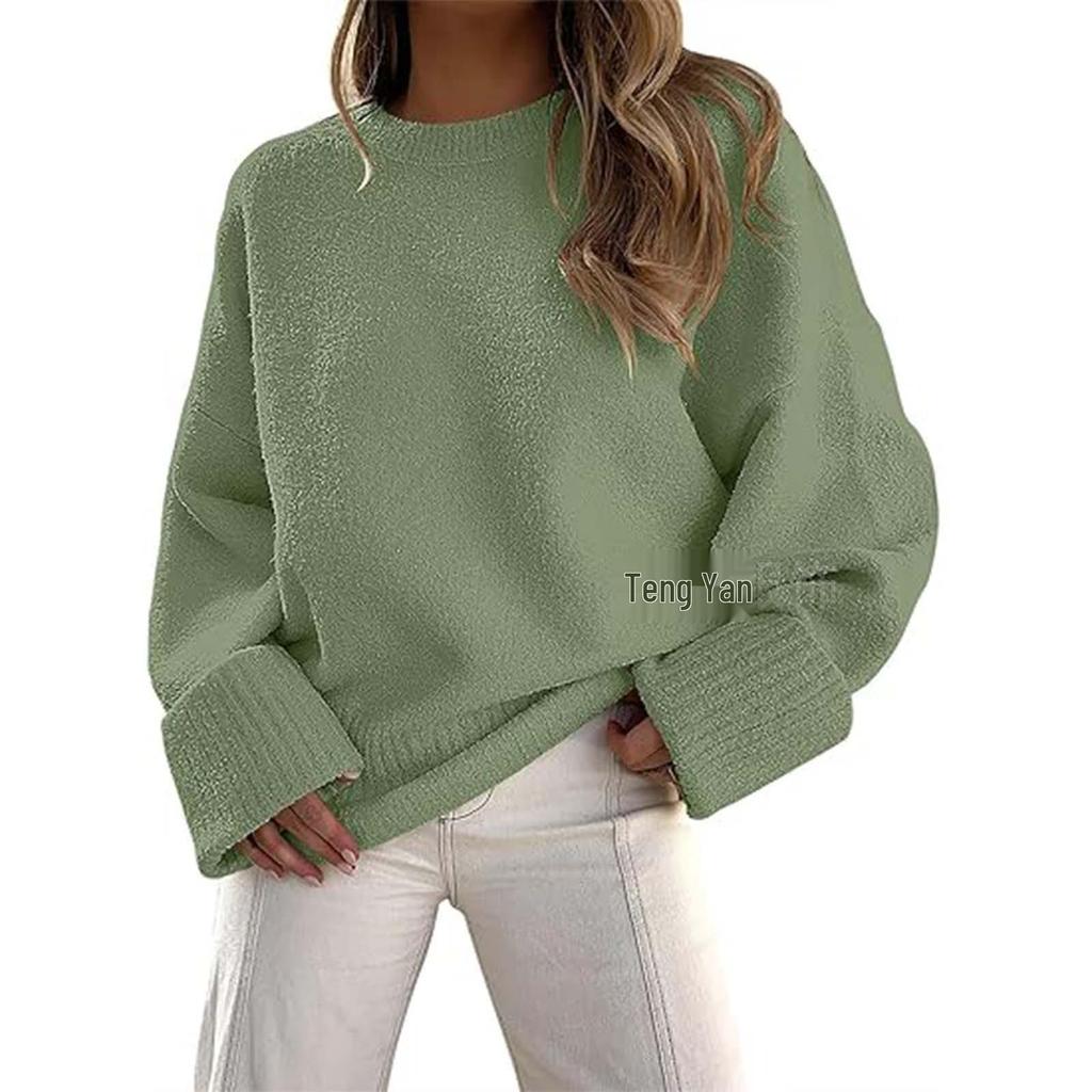 Women's 2026 Long Sleeve Solid Color Round Neck Loose Sweater