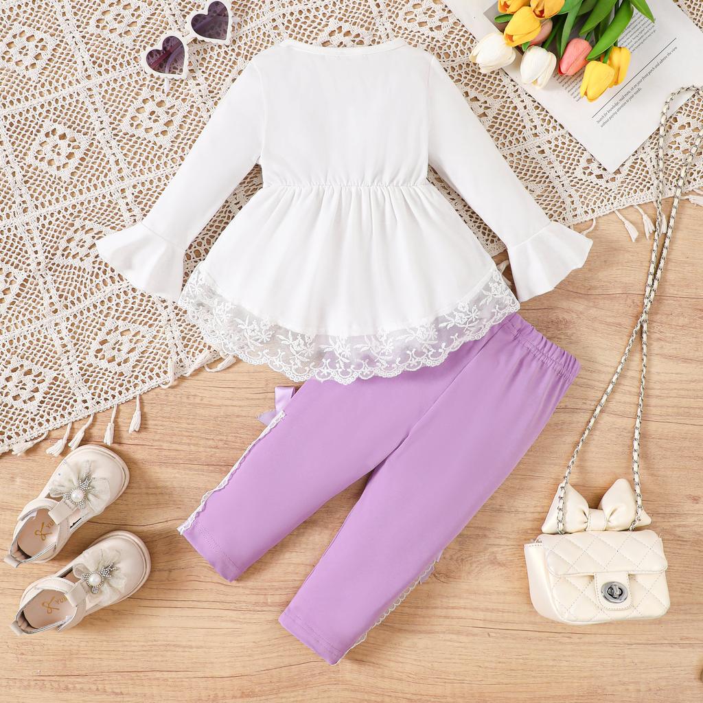 Süßes Kleinkind Mädchen Set Rüschenärmel Oberteil 0-2 Jahre Schleifen Hose 2-teiliges Outfit Neugeborenes Baby Mädchen Kleidung Prinzessin Stil Sommer Frühling