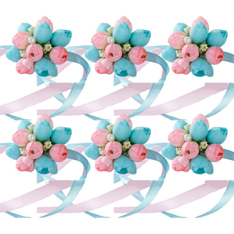 6pcs Wrist Flower Hand Flower Wedding Supplies Accessories For Bride Bridesmaid Party Prom
